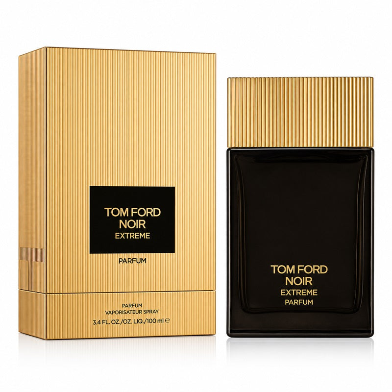 Tom Ford Noir Extreme Parfum 100ml box and bottle on a clean white background