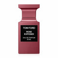 Tom Ford Rose Exposed Eau de Parfum 50ml bottle in a metallic rose pink color with a black label and white text, centered on a white background.