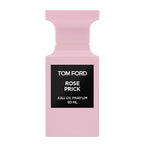 A pink bottle of Tom Ford Rose Prick Eau de Parfum with a black label.