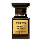 A 30ml bottle of Tom Ford Tobacco Vanille Eau de Parfum with a black cap and a gold label.