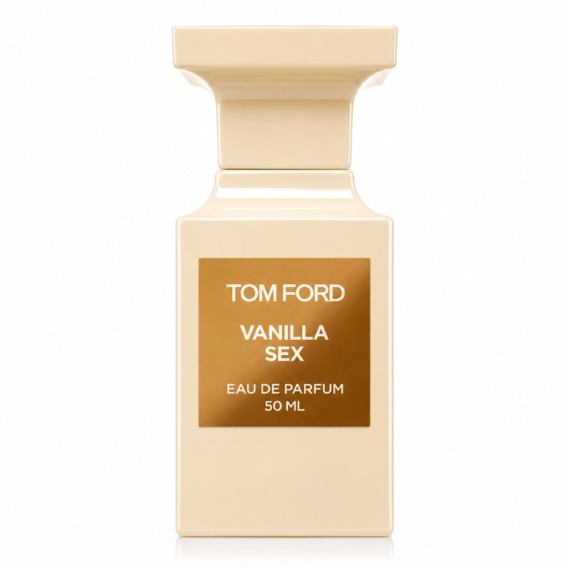 Tom Ford Vanilla Sex Eau de Parfum 50ml bottle in a cream-colored rectangular design with a gold label.