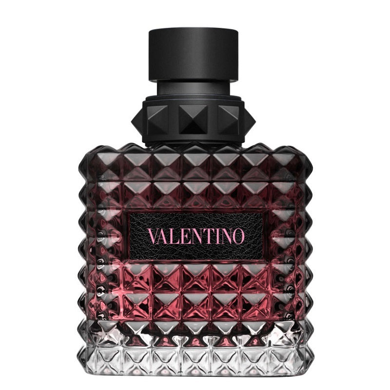 Valentino perfume bottle with black cap on a white background