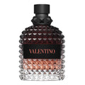 Valentino perfume bottle with geometric design on a white background