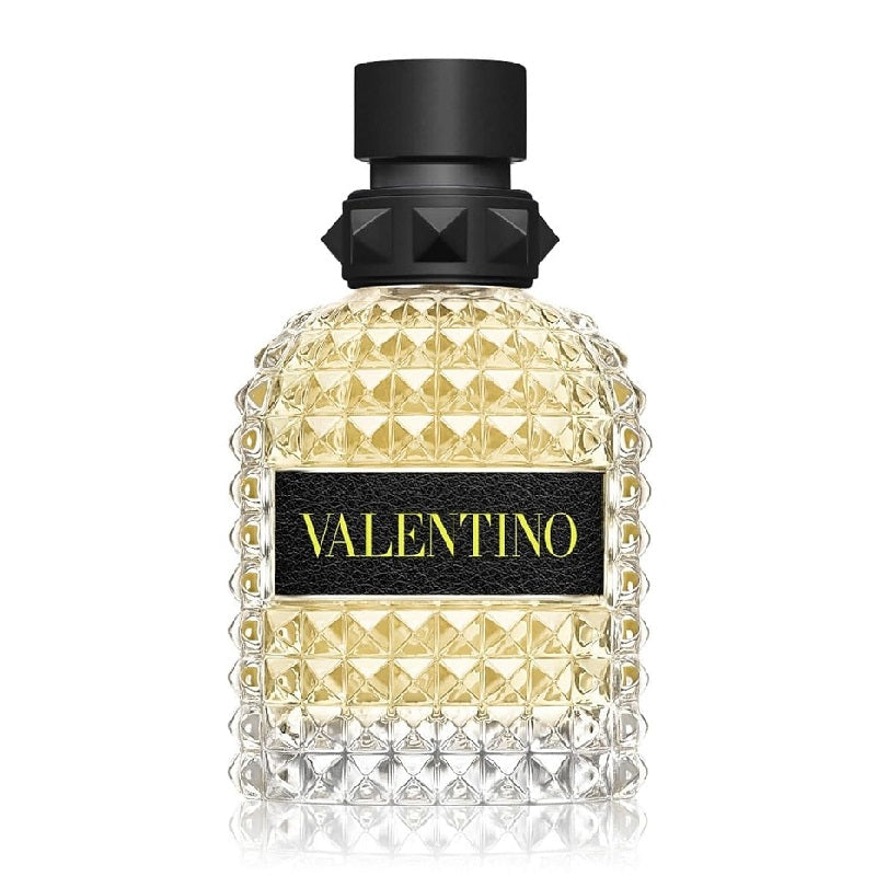 Valentino perfume bottle with black cap on a white background