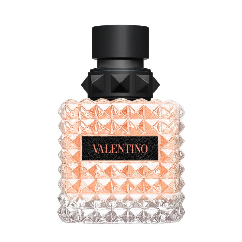 Valentino perfume bottle with black cap on a white background