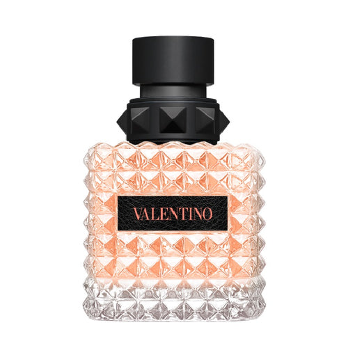 Valentino perfume bottle with black cap on a white background
