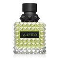 Valentino perfume bottle with geometric design on a white background