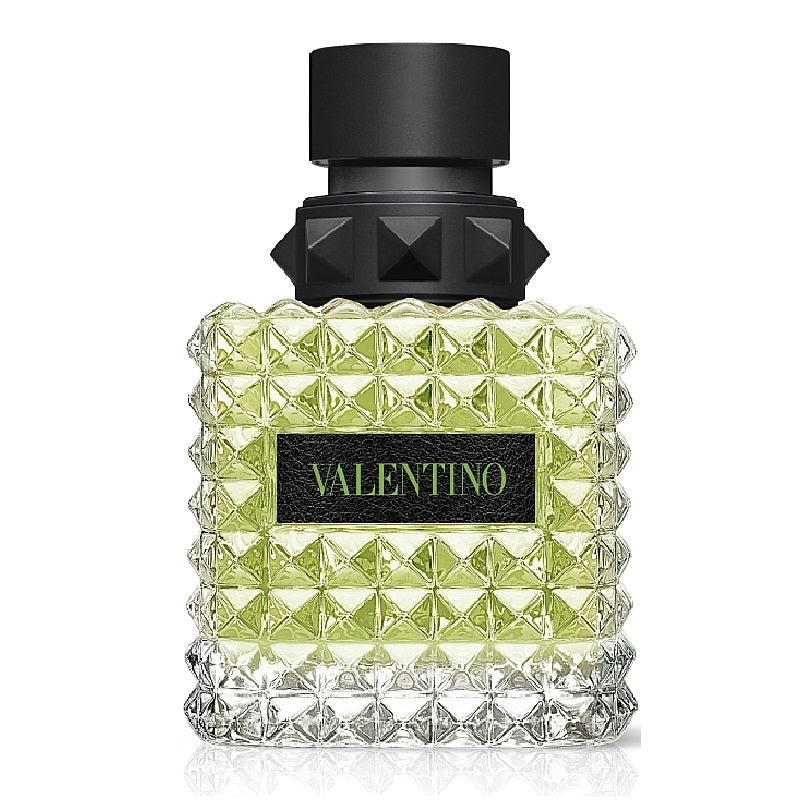 Valentino perfume bottle with geometric design on a white background