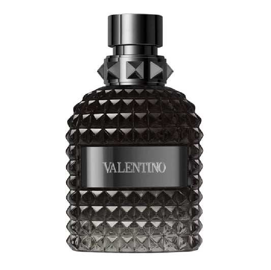 Black diamond-patterned Valentina perfume bottle on a white background