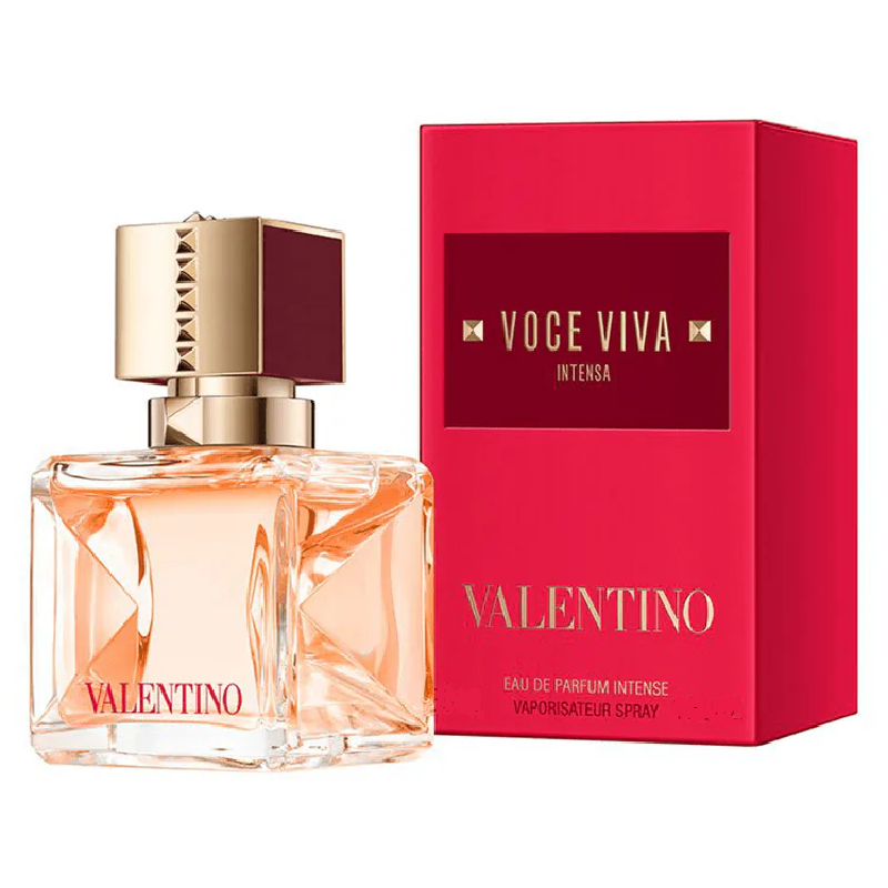 Valentino Voce Viva Intensa perfume bottle and packaging on a white background