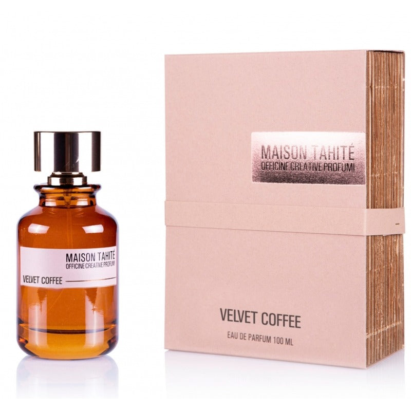 Maison Tahite Velvet Coffee perfume bottle and packaging on a white background