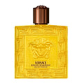 Versace Eros Energy perfume bottle with geometric design and bronze cap on white background