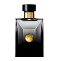 Bottle Image: Versace Oud Noir Pour Homme Eau de Parfum bottle featuring the luxurious black flacon with elegant gold Medusa detailing on a clean white background.