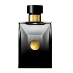 Bottle Image: Versace Oud Noir Pour Homme Eau de Parfum bottle featuring the luxurious black flacon with elegant gold Medusa detailing on a clean white background.