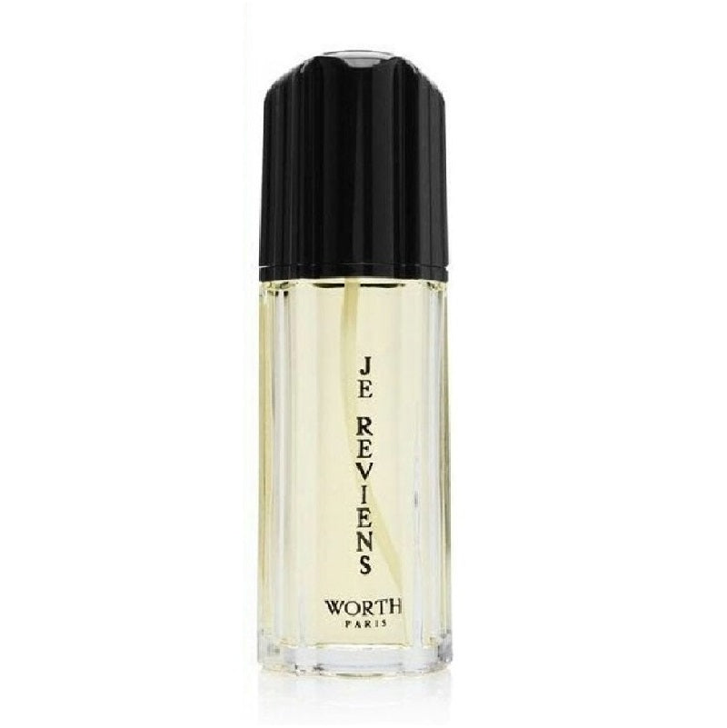 Perfume bottle labeled 'Je Reviens' by Worth Paris on a white background