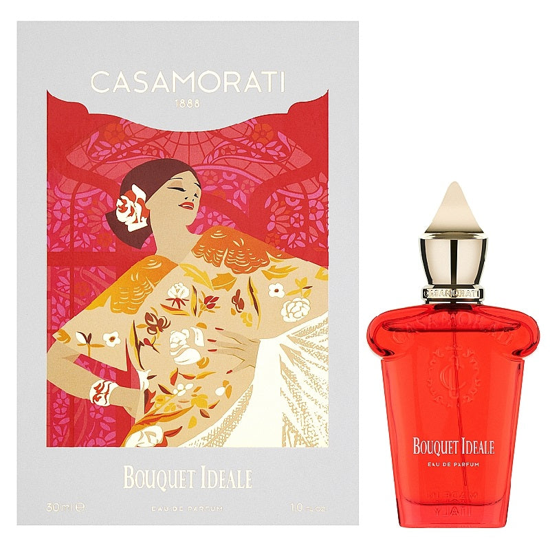 Casamorati Bouquet Ideale perfume bottle with decorative packaging featuring a woman's silhouette.