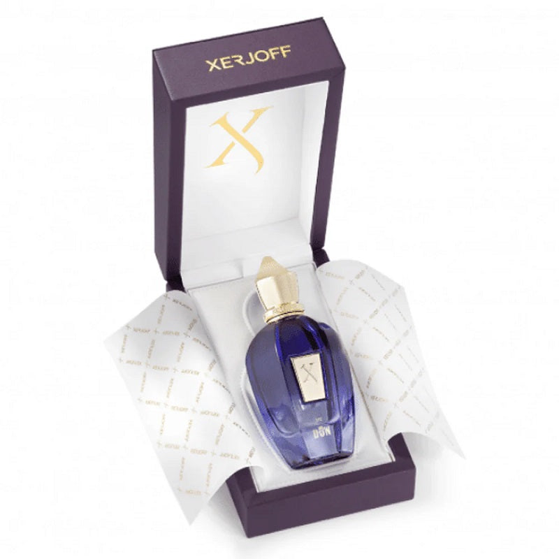 Perfume bottle with Xerjoff packaging on a white background