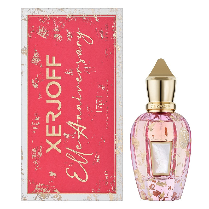 Xerjoff Elle Anniversaire perfume bottle and packaging on a white background