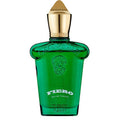 A green glass bottle of Casamorati Fiero Eau de Parfum by Xerjoff with a gold-colored cap.