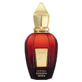 Perfume bottle with gold cap and red body on a white background
