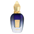 Perfume bottle with gold cap and label on a white background