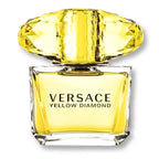 Versace Yellow Diamond perfume bottle with yellow cap on a white background