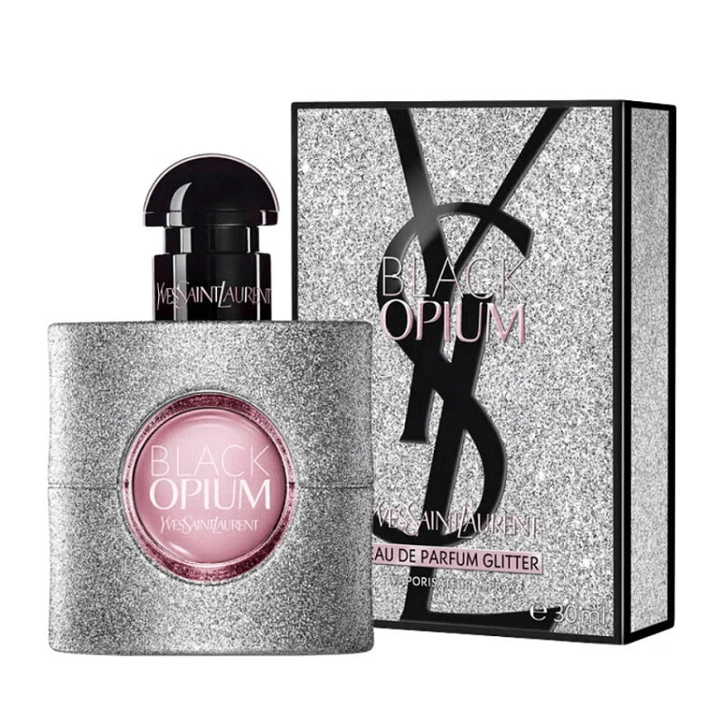 YSL Black Opium perfume bottle and packaging on a white background