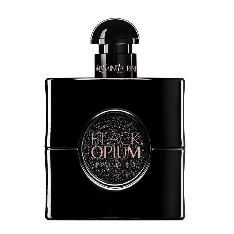 A black bottle of Yves Saint Laurent Black Opium Parfum with a sparkling label.