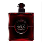 A bottle of Black Opium Over Red Eau de Parfum by Yves Saint Laurent with a deep red hue and a black cap.