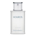 A white bottle of Kouros Eau de Toilette by Yves Saint Laurent with a chrome cap and the brand and fragrance name displayed on the front.