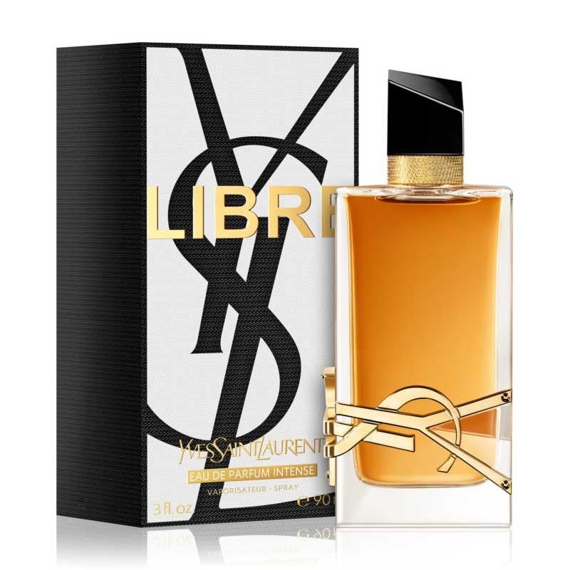 A product image featuring a YSL Libre Intense perfume bottle alongside its packaging box.