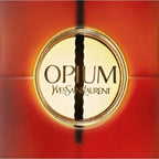 Opium Yves Saint Laurent logo on a red background