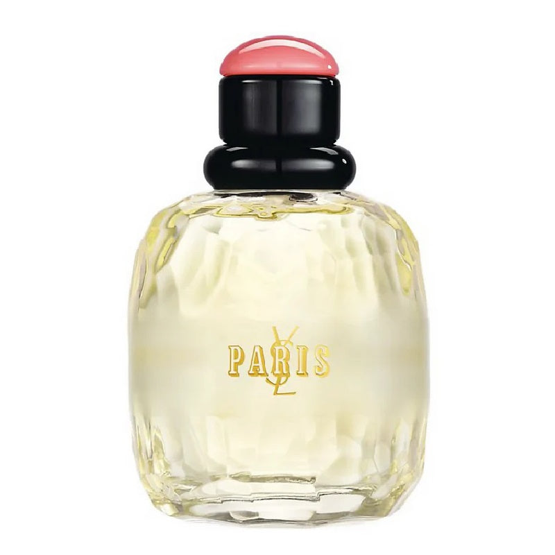 Bottle of Paris Eau de Toilette by Yves Saint Laurent with a clear yellowish liquid visible and the brand name 'PARIS' displayed on the front.