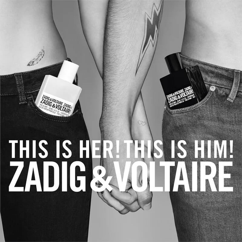 This is Her! 50 ml Eau de Parfum by Zadig & Voltaire – styled in a chic urban setting symbolising freedom, creativity, and modern femininity.