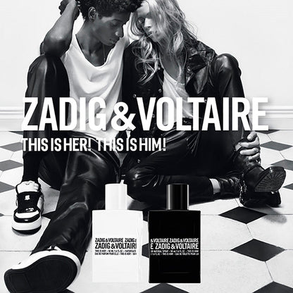 This is Him! 30 ml Eau de Toilette by Zadig & Voltaire – set in a sleek urban scene evoking confidence, warmth, and effortless edge.