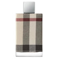 Bottle of Burberry London Fabric (100ml) Eau de Parfum with a beige and red checkered design on the packaging.