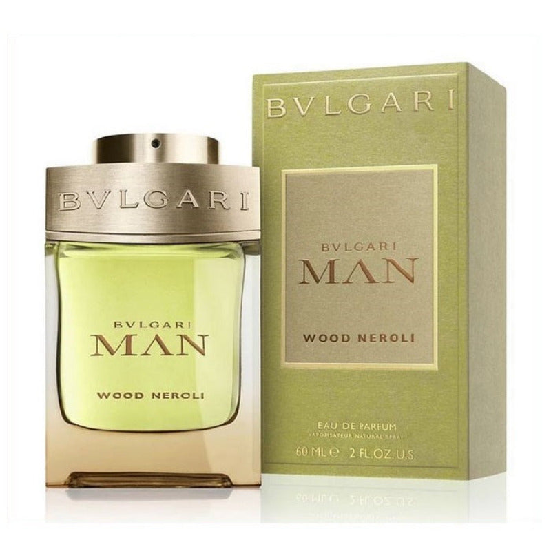 Image of Bvlgari Man Wood Neroli Eau de Parfum bottle and packaging on white background