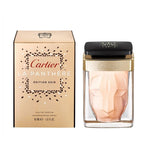 Cartier La Panthere Soir eau de parfum spray bottle and packaging, featuring a gold and black design with a panther face motif.