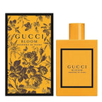 Gucci Bloom Profumo Di Fiori Eau de Parfum by Gucci, with a 100ml bottle and packaging featuring a yellow floral design on a black background.