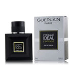 Product image showing a 50ml bottle of L'Homme Ideal L'Intense Eau de Parfum by Guerlain, with its packaging box.