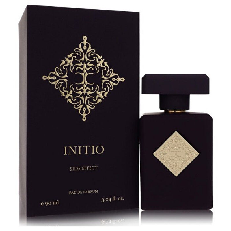 A black bottle of Initio Side Effect Eau De Parfum with gold decorative elements on the packaging, including the brand logo and product name.