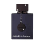 A black bottle of Club de Nuit Intense Man eau de toilette by Armaf with a metallic cap and chain detail, labeled with the product name.