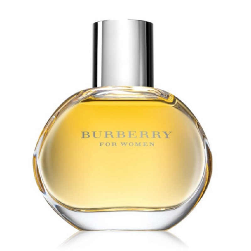 Bottle of Burberry Classic for Women Eau de Parfum with a clear, yellow liquid visible and the brand name 'Burberry' displayed on the label.