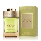 Image of Bvlgari Man Wood Neroli Eau de Parfum bottle and packaging on a white ackground