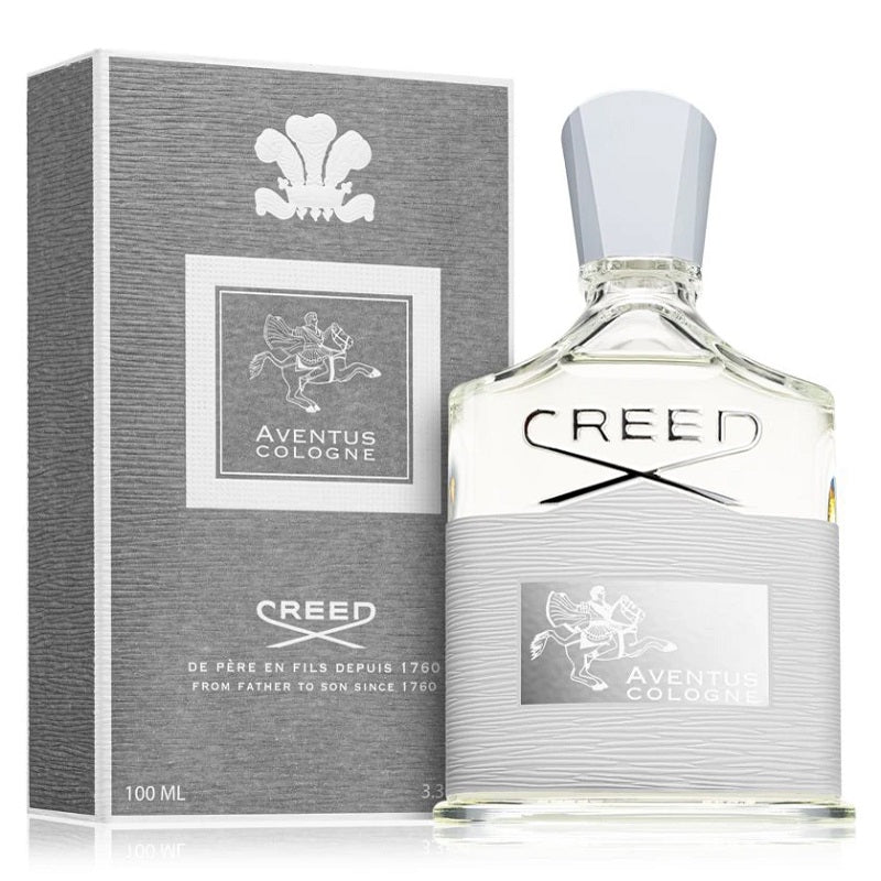 A product image showing a 100ml bottle of Creed Aventus Cologne eau de parfum for men, with its packaging box.