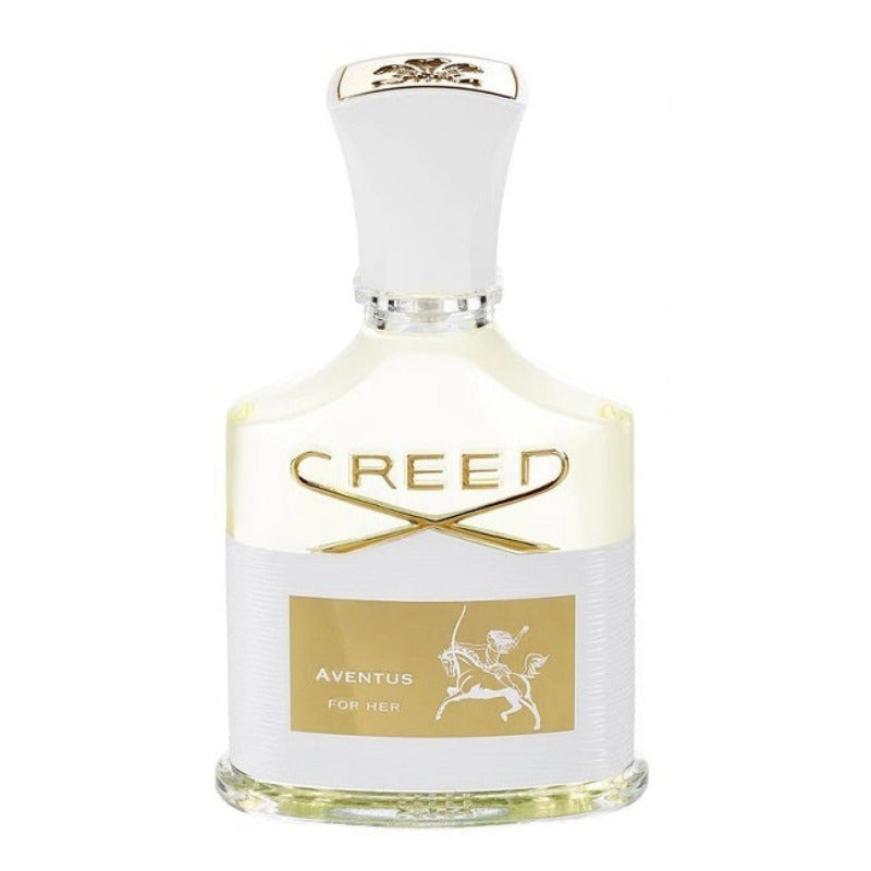 A bottle of Creed Aventus for Her Eau de Parfum with a white, elegant design.