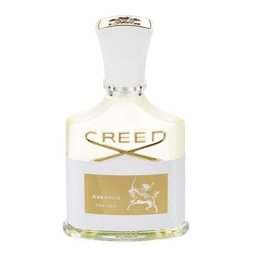 A bottle of Creed Aventus for Her Eau de Parfum with a white, elegant design.