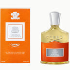 Product image showing a 100ml bottle of Viking Cologne by Creed, with packaging in orange and white.