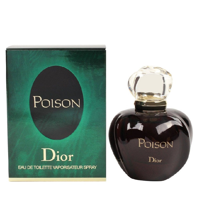 A product image showing a 50ml bottle of Dior's Poison Eau de Toilette with its packaging box.