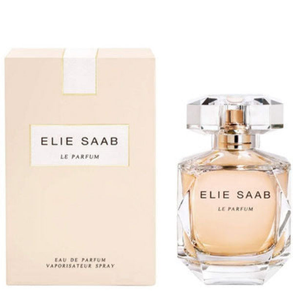A bottle of Elie Saab Le Parfum Eau de Parfum with its packaging box.
